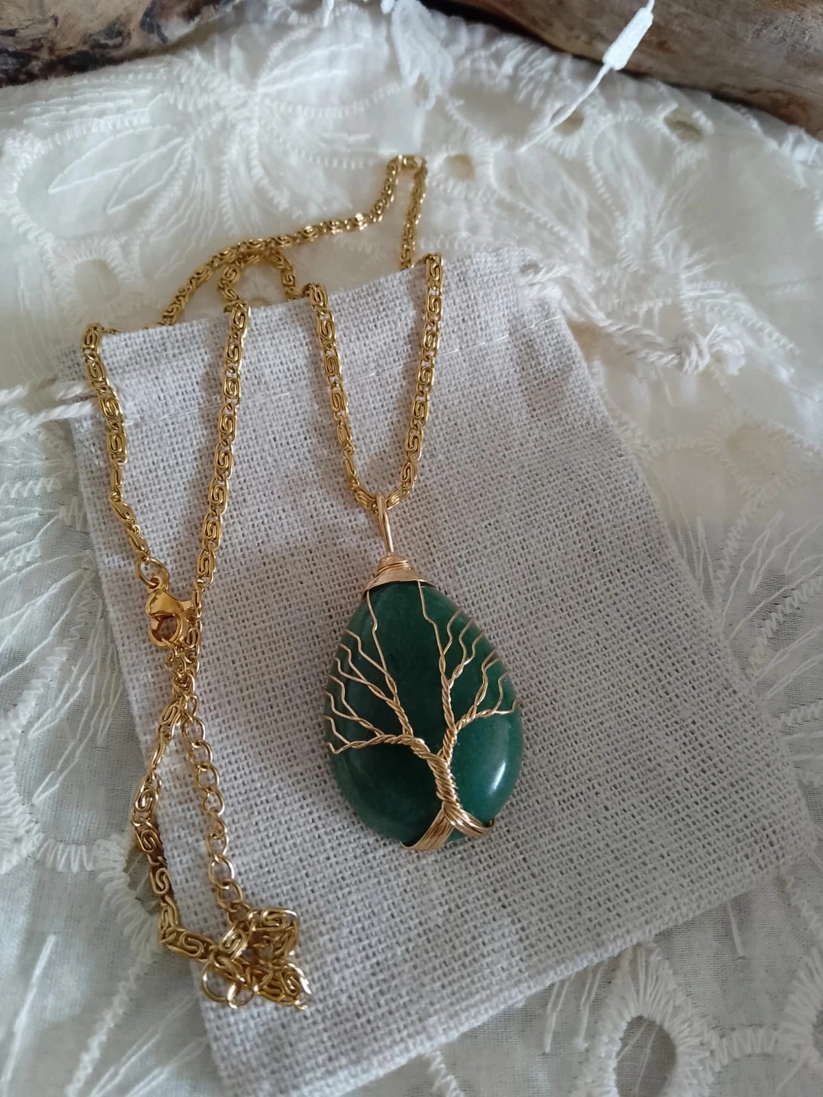 Colar pingente de pedra de ágata verde árvore da vida – photo 2